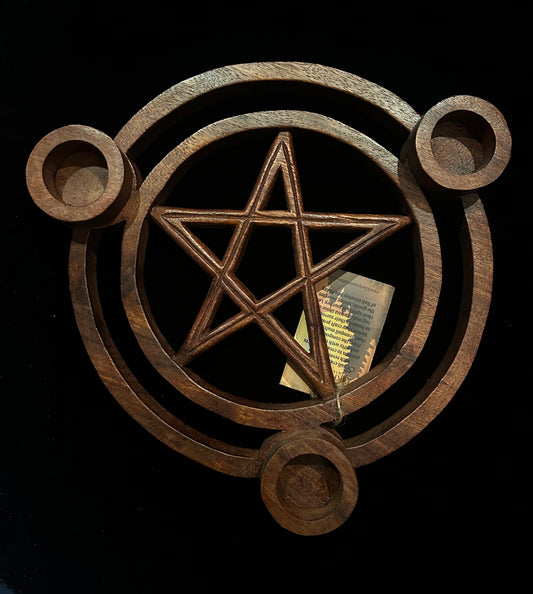 Large Wooden Pentacle Multi-Candle Holder