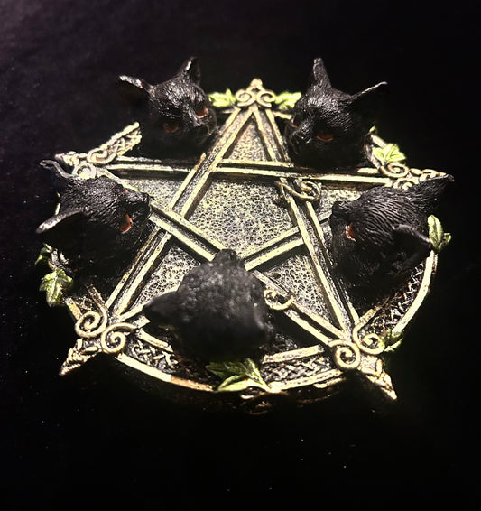 Pentacle & Cat Resin Incense Holder