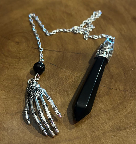 Obsidian with Skeletal Hand Pendulum