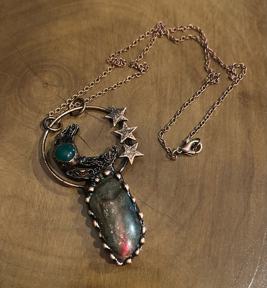 Labradorite, Chrysoprase, Moon & Star Pendant
