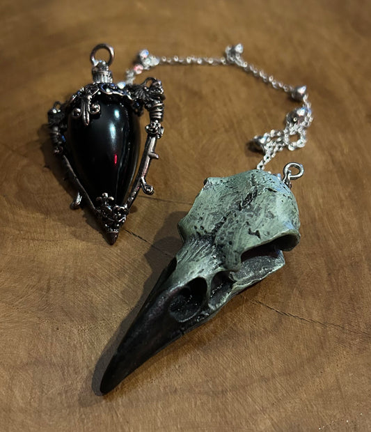 Crow Skull & Vial Pendulum