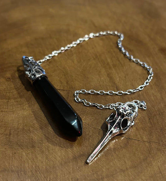 Obsidian with Raven Skull Pendulum